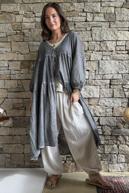 Lenni Cotton Midi Over Shirt Washed Charcoal /50=